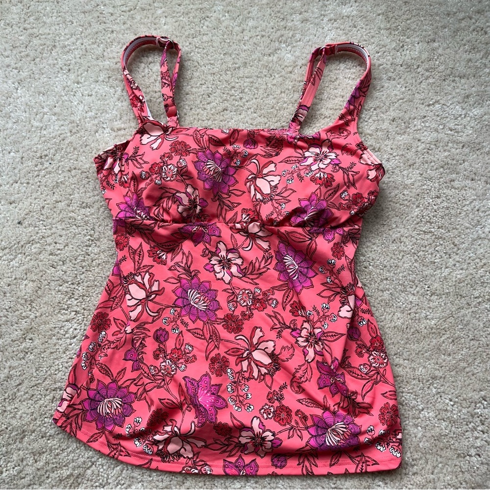 Lands' End Coral Floral Tankini Top with Pink and Purple Accents